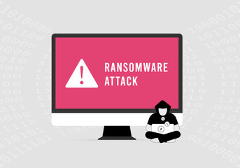 Wall Mural - ransomware attack. hacked desktop pc password. cyber security threat. ransomware hacker demands paym