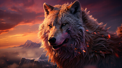 Wall Mural - wolf at sunset