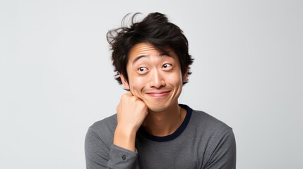 Wall Mural - A Portrait of a funny Asian man on a white isolated transparent background.