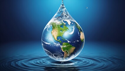 the earth in a drop of water. world water day concept. generative ai