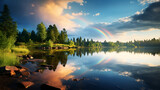 Fototapeta Tęcza - rainbow in the nature with highway 
