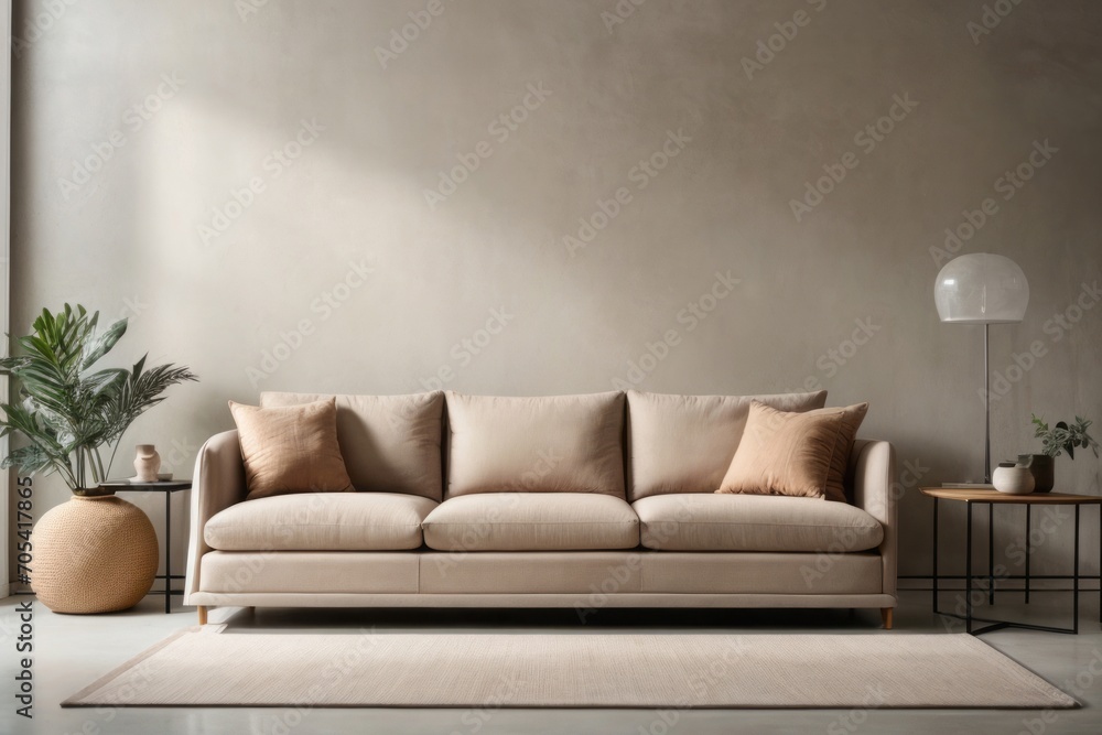 Scandinavian interior home design of modern living room with beige sofa ...