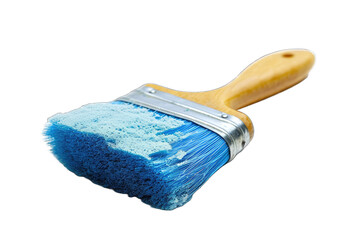 close-up of a paintbrush with blue paint on its bristles