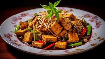 Wall Mural - Tofu Stir Fry with Vegetables on Plate