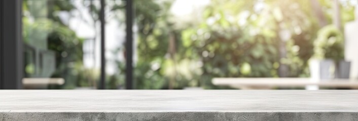 Rustic elegance in nature. Empty stone table in beautiful garden providing stunning background for design and display perfect for summer relaxation