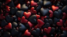 Abstract Background Texture Of Red Black Love Hearts, Valentine's Day Concept