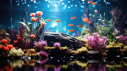 natural forest style aquascape underwater landscape with various aquatic plants and fish