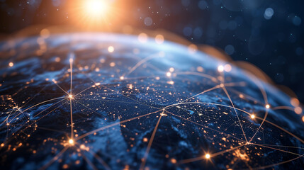 global network connection covering the earth with lines of innovative perception, concept of 5g wire