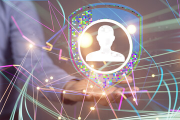 Fototapete - Information technology protected with firewall, secure access and encryption against cyber