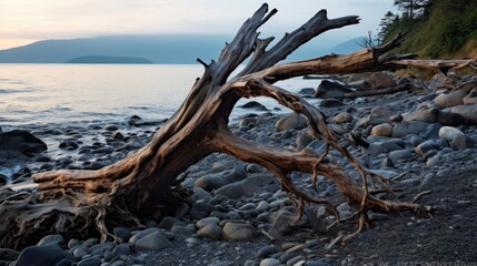 Sticker - Fallen tree on coast.. Generative AI