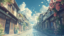 A Street Scene In An Anime Setting