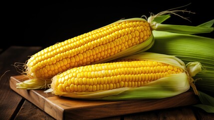 Canvas Print - Peeled corn on table. Generative AI