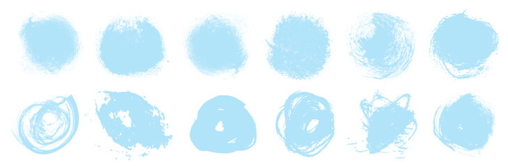 Wall Mural - winter theme vector rough circles. light blue winter sale brush paint stroke set. ink blot shape col