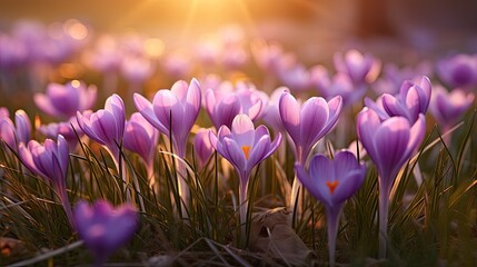 Wall Mural - Spring Crocus in Sunlight. Generative AI