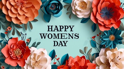 Wall Mural - Happy Women's day floral decorations in paper art style. Ai generative