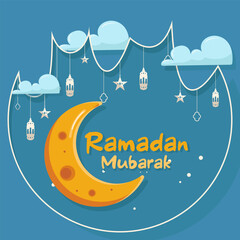 Wall Mural - Vector illustration ramadan mubarak moon