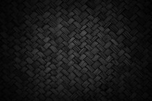 Old Black Bamboo Weave Texture Background, Pattern Of Woven Rattan Mat In Vintage Style.