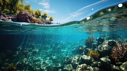 Wall Mural - view of the seabed or ocean with coral reefs.
