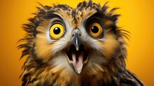 Surprised Owl On Yellow Background