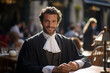 Smiling male lawyer in a lawyer's robe. Justice professions. AI.
​