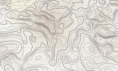 Ocean bottom topographic line map curvy wave isolines vector illustration. Sea depth topographic landscape surface for nautical radar readings. Cartography texture abstract banner relief ocean floor.