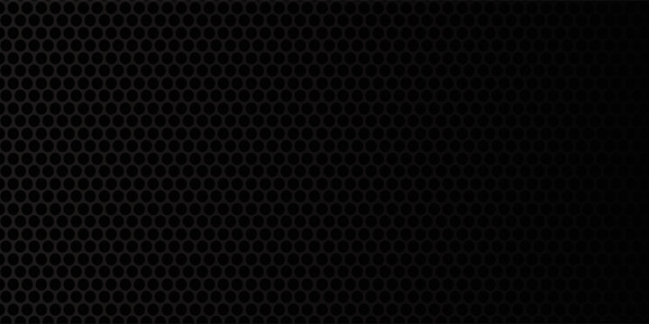Dark grey abstract wide horizontal banner with hexagon carbon fiber grid and orange luminous lines. Technology vector background hexagon