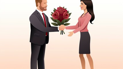 Wall Mural -   man offering a woman a bouquet of flowers in valentine day,Valentines Day, Propose day,  Valentines Day date. 