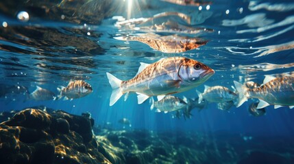 Wall Mural - Underwater fish in blue sea water