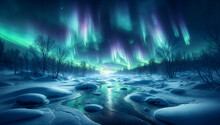 Northern Lights Brilliance Over Snowy Terrain