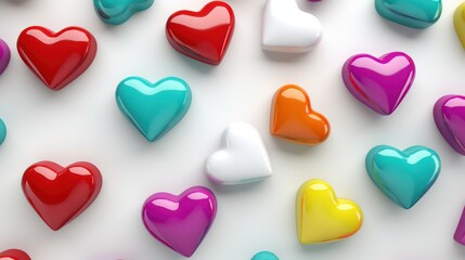 Wall Mural - colorful hearts on white background