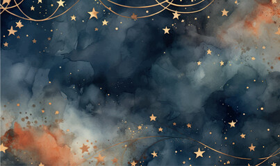 watercolor dark sky background with stars