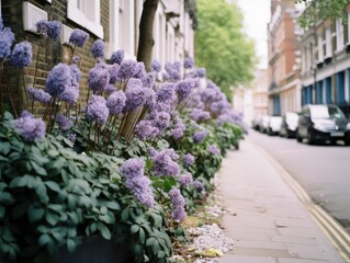  London street filled with many lilac bushes