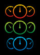 © yasin - orange, green and blue speedometer set. vector speedometer set