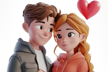 Romantic Valentine's Day Love and affection, 3D cartoon couple, cute