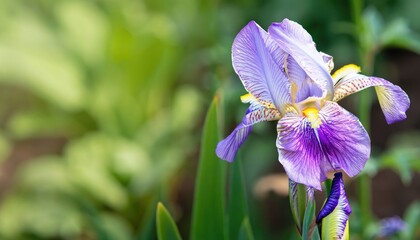 Wall Mural - Iris flower in the garden, with copy space