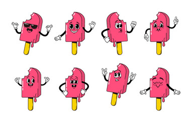 Wall Mural - meet frosty pop, the retro cartoon ice cream popsicle with a cheery face, vibrant colors, and a cool