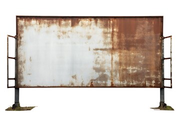 Wall Mural - Old rusted metal blank billboard advertisement on white background Generative AI