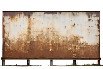 Wall Mural - Old rusted metal blank billboard advertisement on white background Generative AI
