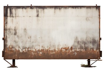 Wall Mural - Old rusted metal blank billboard advertisement on white background Generative AI