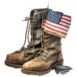 © Zaleman - Old military combat boots with the American flag and dog tags