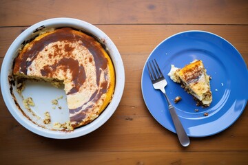 Poster - high angle of a tiramisu pie with a slice cut out