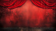 Classic banner with red theater curtains. Award ceremony background. Modern dark background with copy space. Generative AI	