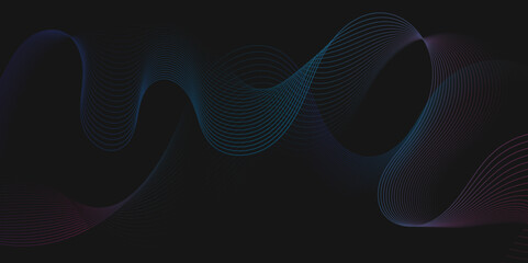 Dark abstract curve and wavy background with gradient color .Technology digital Waves background banner ,concept, motio Elegant abstract wave for art projects, cards, business, posters..