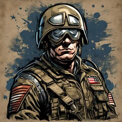 Wall Mural - An American army soldierin the illustration style of a superhero comic book.