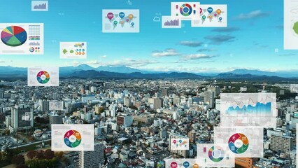 Aufkleber - Modern city and digital documents concept. Management strategy.