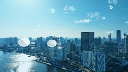 Leinwandbilder - 都市空撮と統計データ
