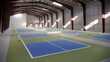 © WINDERFULL STUDIO - illustration indoor pickleball court inside the warehouse building with blue and green color