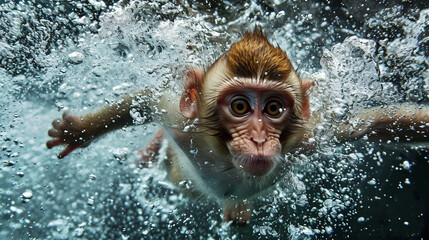 Poster - Close ups of monkeys diving in water