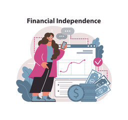 Wall Mural - Financial independence, FIRE concept. Money savings and investment for early retirement. Financial literacy and personal budget development. Assets management. Flat vector illustration