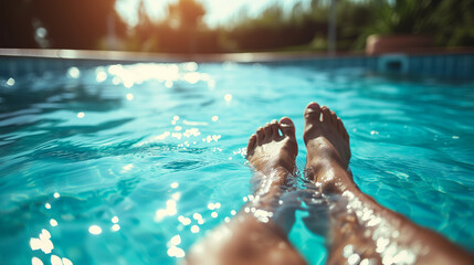 Handsome young man relaxing by the luxury swimming pool